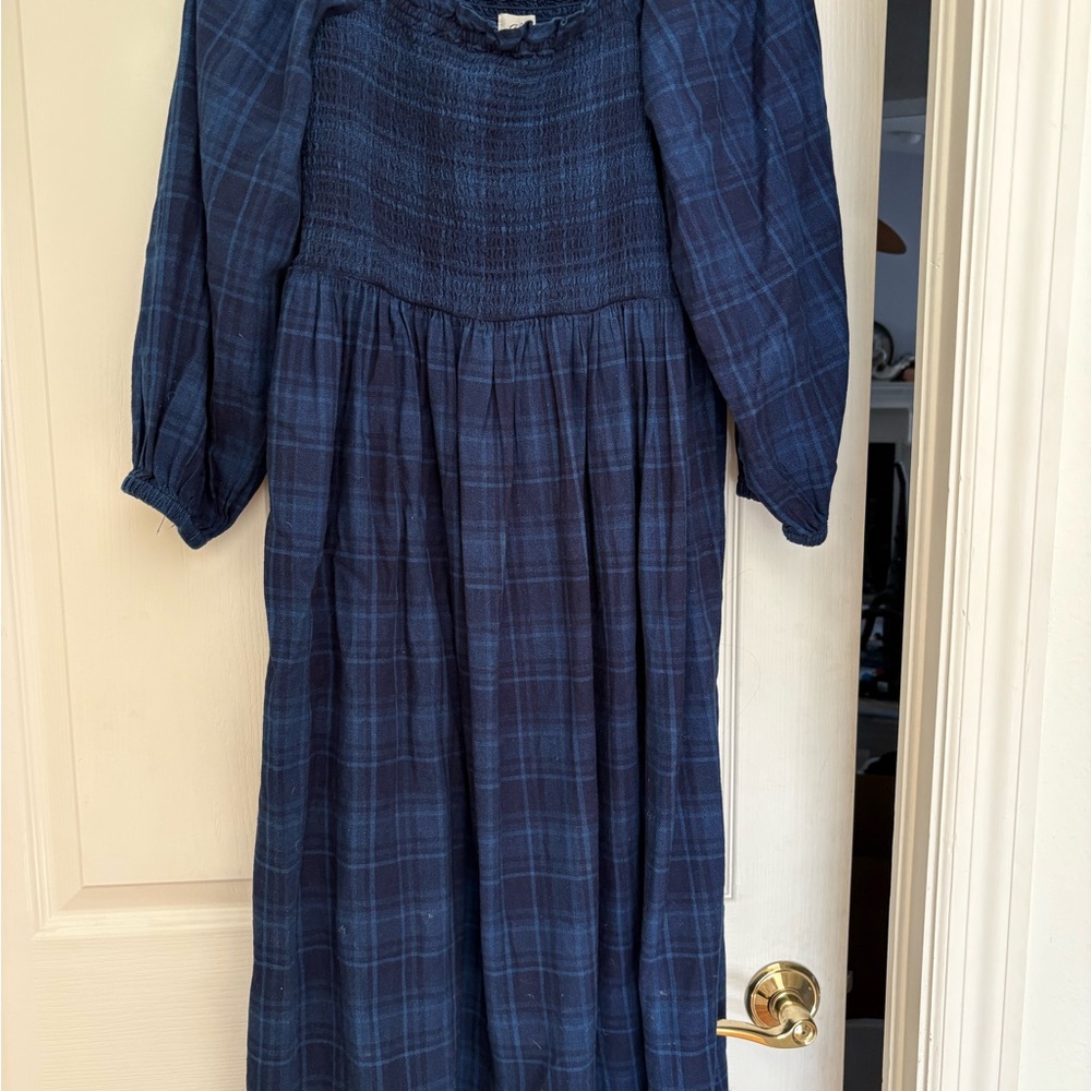 J. Crew Blue Maxi Dress with Square Neck and Bishop Sleeves
